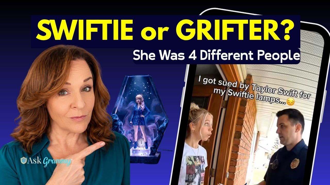 Swiftie or Grifter? Fake Taylor Swift lamp and a girl speaking with a police officer
