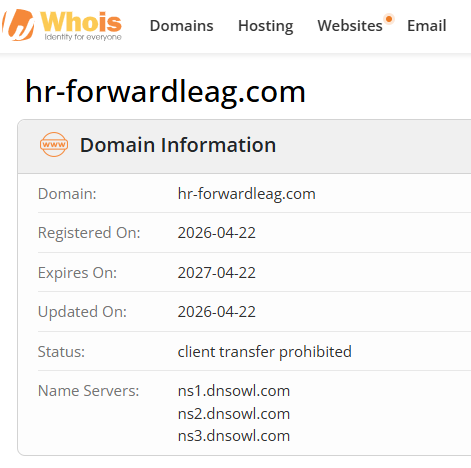 Whois.com search results for hr-forwardleag.com