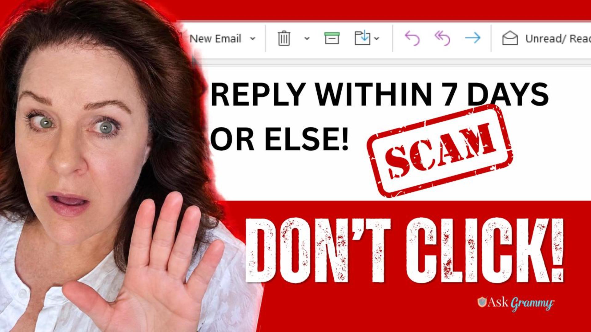 Grammy looking alarmed at email message