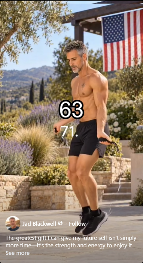 Man exercising with an American flag in the background